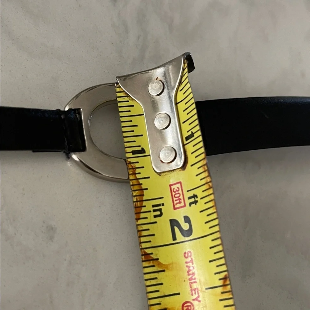 Amiee Lynn black leather belt silver tone oval links size M